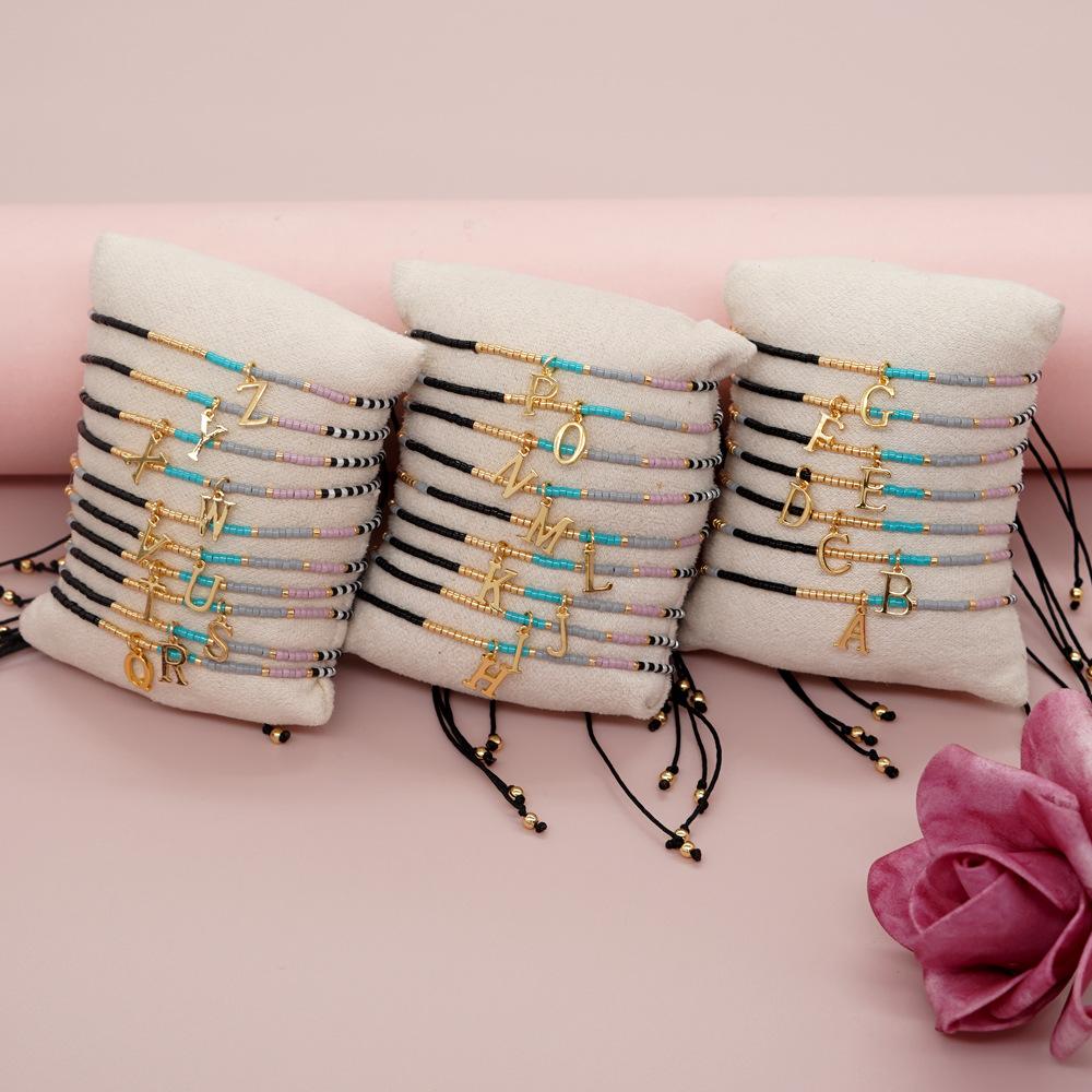 Go2boho Miyuki Delica Bead Friendship Bracelet Minimalist Fashion Chic Trendy Jewelry Gold Plated Letter Name Jewelry