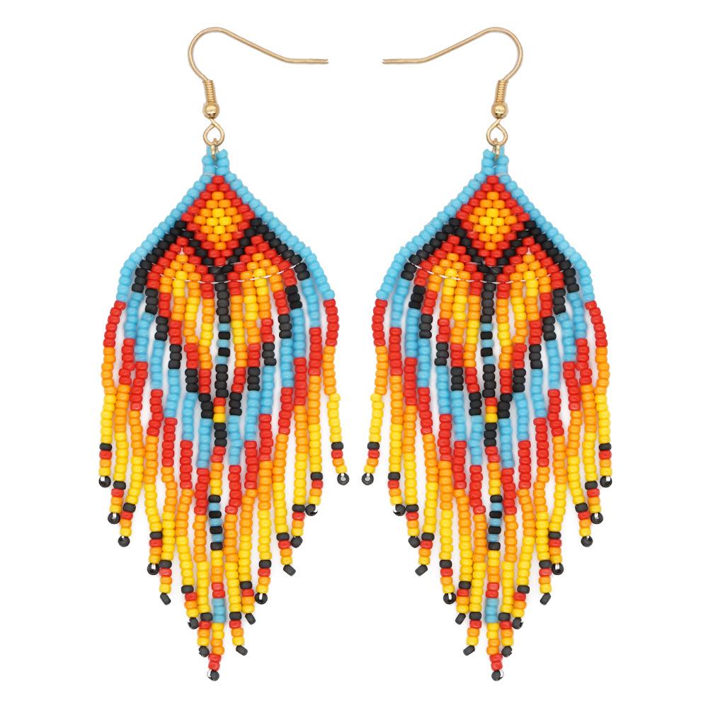 Go2bohoINS cross-border foreign trade temperament Bohemian ethnic wind earrings imported rice beads hand-woven tassel