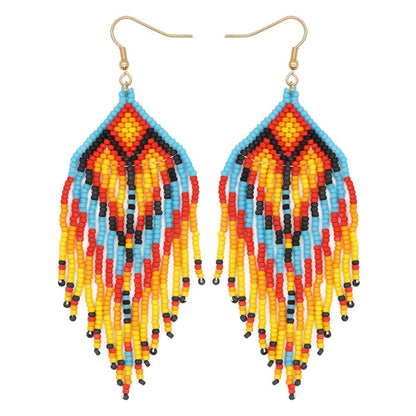 Go2bohoINS cross-border foreign trade temperament Bohemian ethnic wind earrings imported rice beads hand-woven tassel