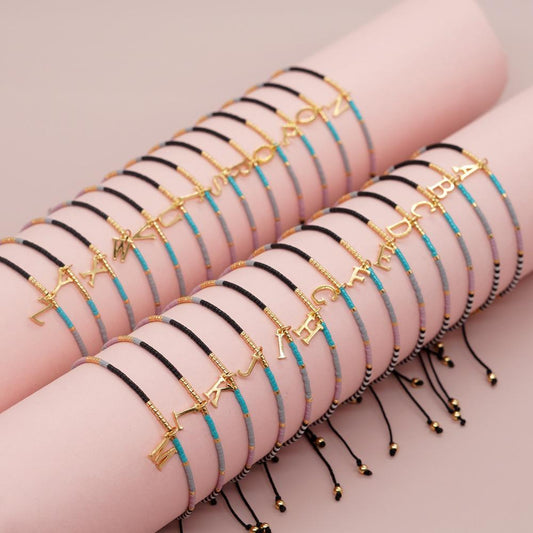 Go2boho Miyuki Delica Bead Friendship Bracelet Minimalist Fashion Chic Trendy Jewelry Gold Plated Letter Name Jewelry