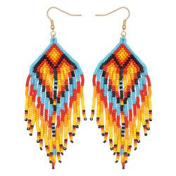 Go2bohoINS cross-border foreign trade temperament Bohemian ethnic wind earrings imported rice beads hand-woven tassel