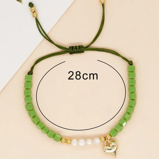 Boho Freshwater Pearl beaded bracelet For Women Friendship Heart Charm Jewelry C-B23032302